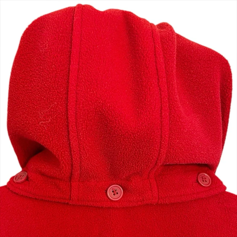 Denim & Co Fleece Coat Large L‎ Red Toggle Buttons Removable Hood Winter Jacket